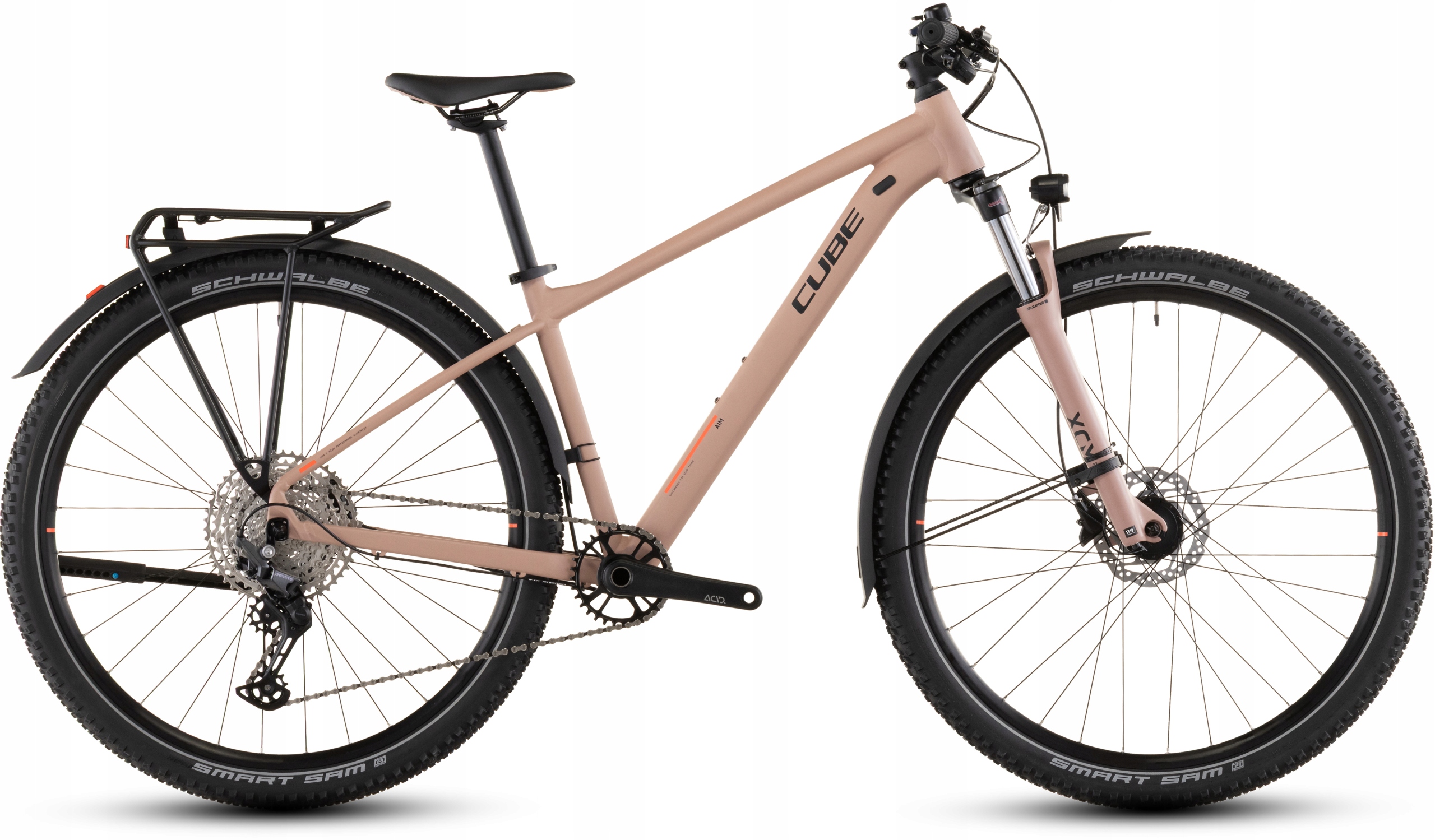 Rower górski różowy z bagażnikiem i błotnikami CUBE Aim SLX FE S 27.5 2026